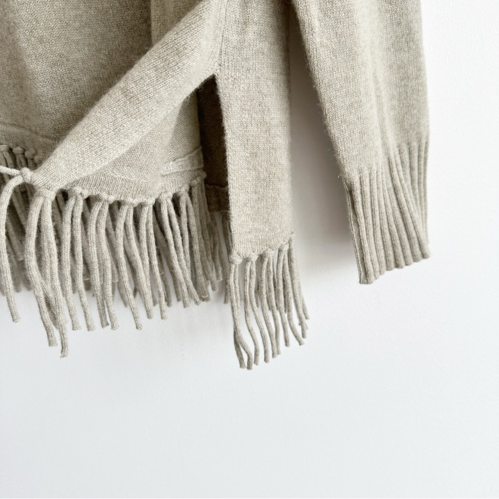 Repeat Cashmere Sweater Diagonal Fringed Hem Size 38 Small Pepper Beige - Picture 4 of 11